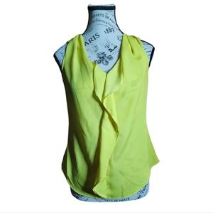 New York & Company Yellow Sheer Ruffle  Blouse Size X-Small